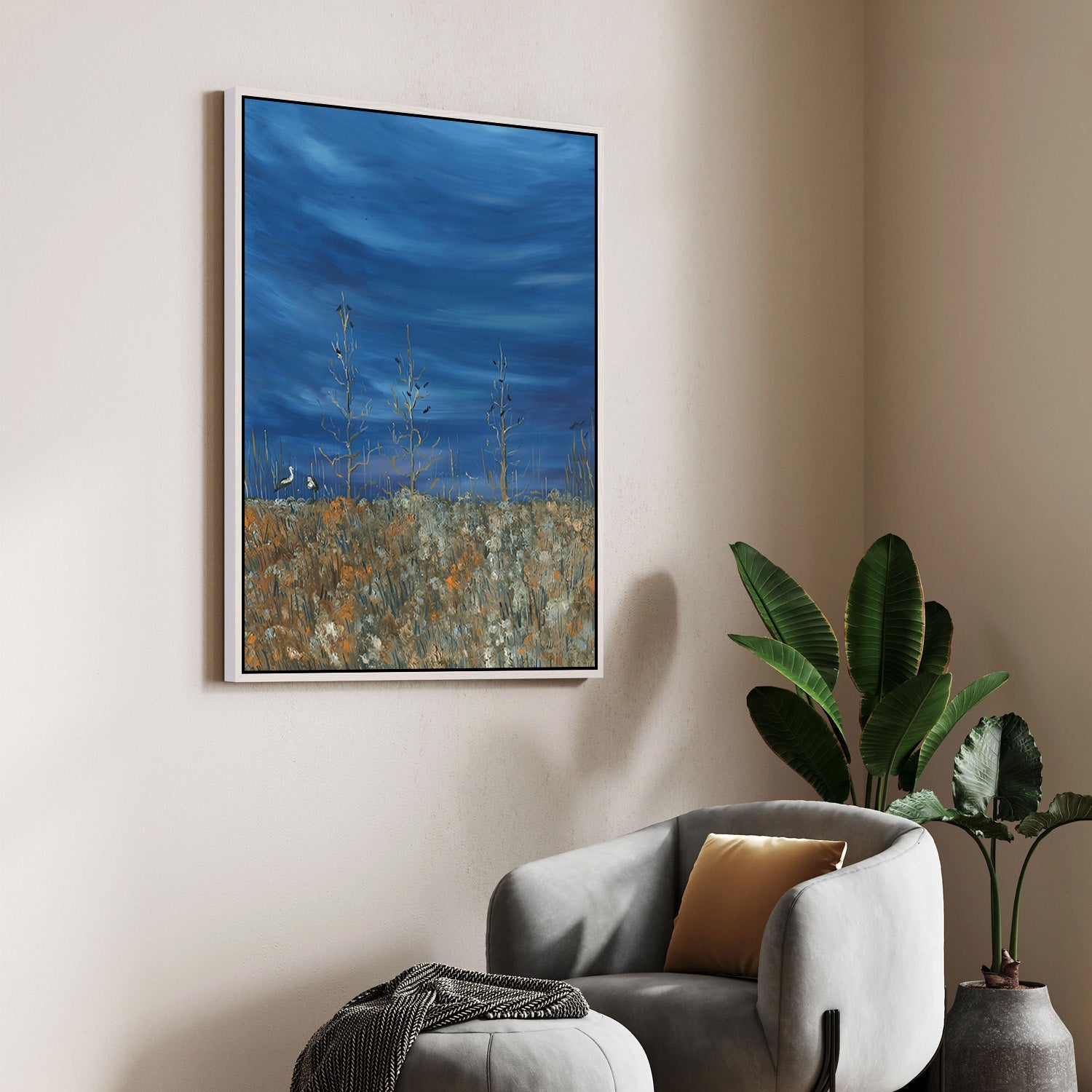 Blue Meadow Silence – Abstract Canvas Painting