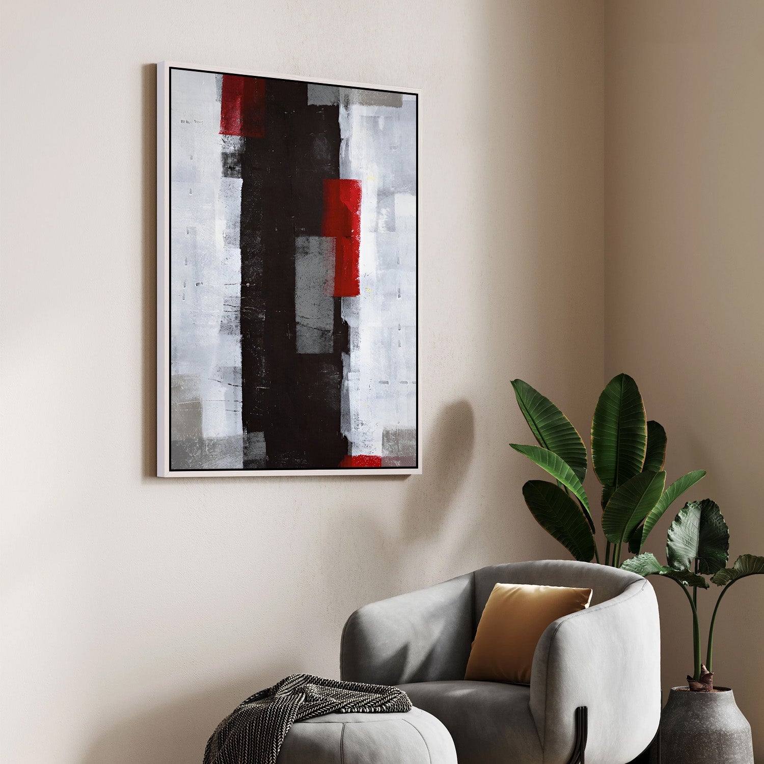 Crimson Axis – Modern Geometric Abstract Canvas