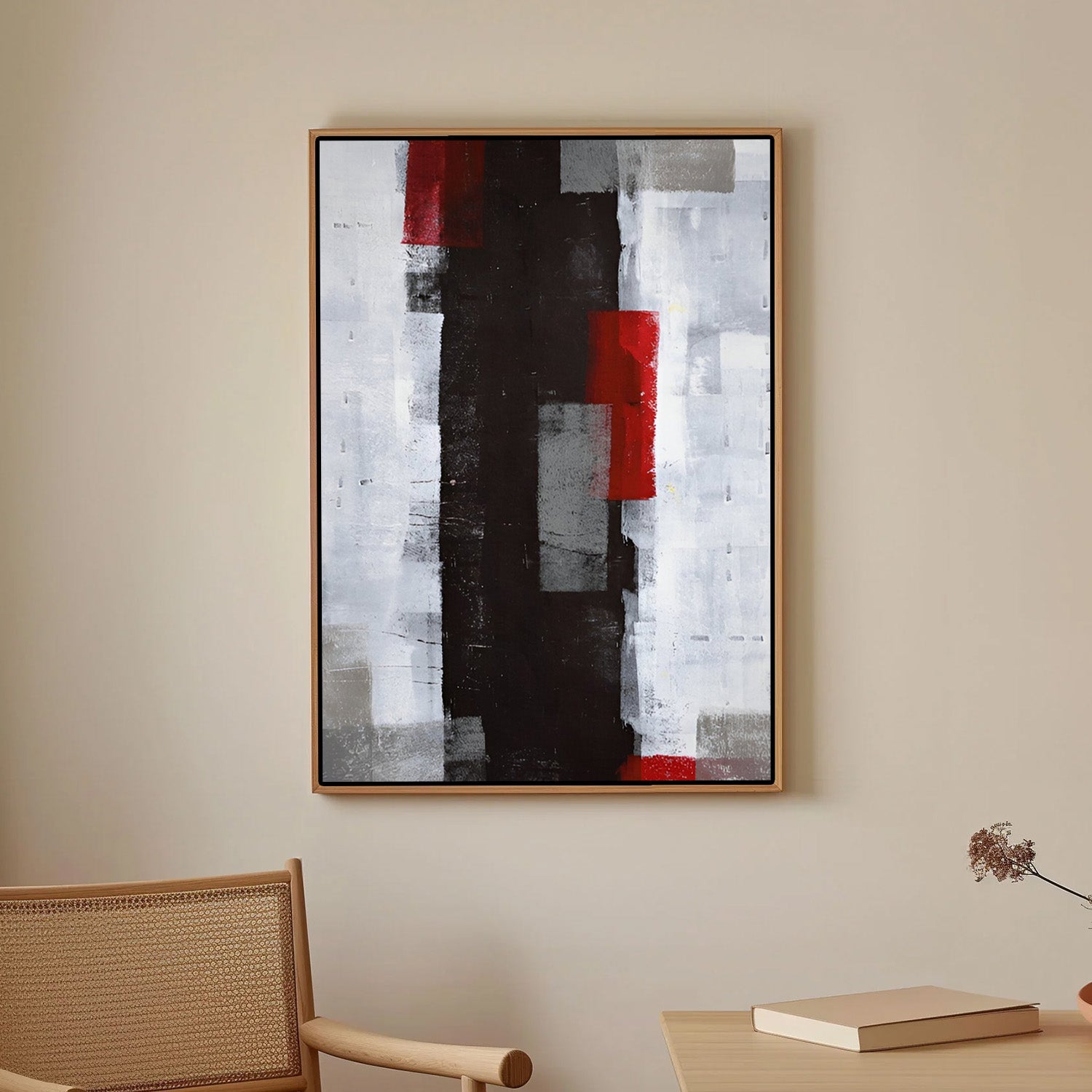 Crimson Axis – Modern Geometric Abstract Canvas