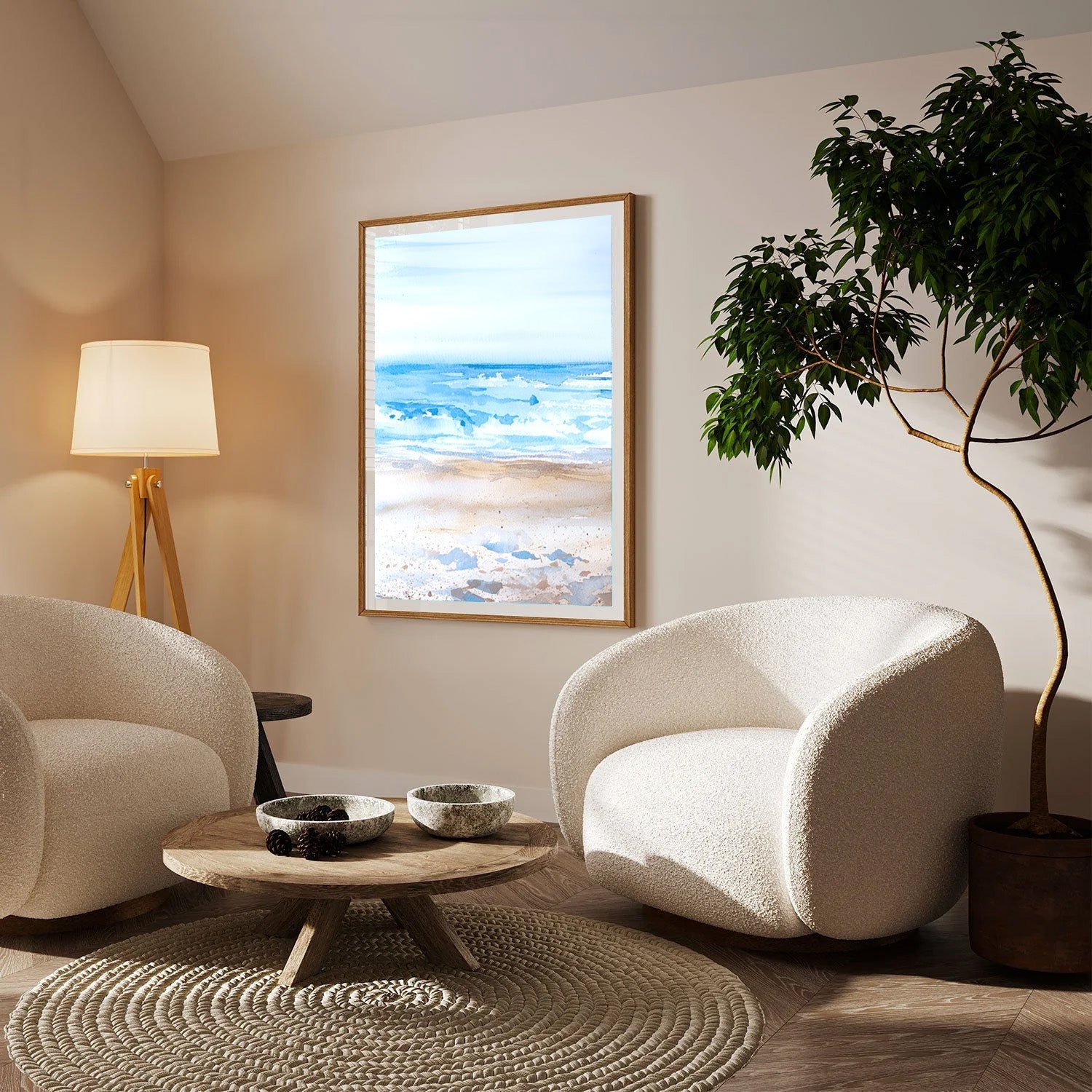 Whispering Shores, Minimal Beach Canvas Painting