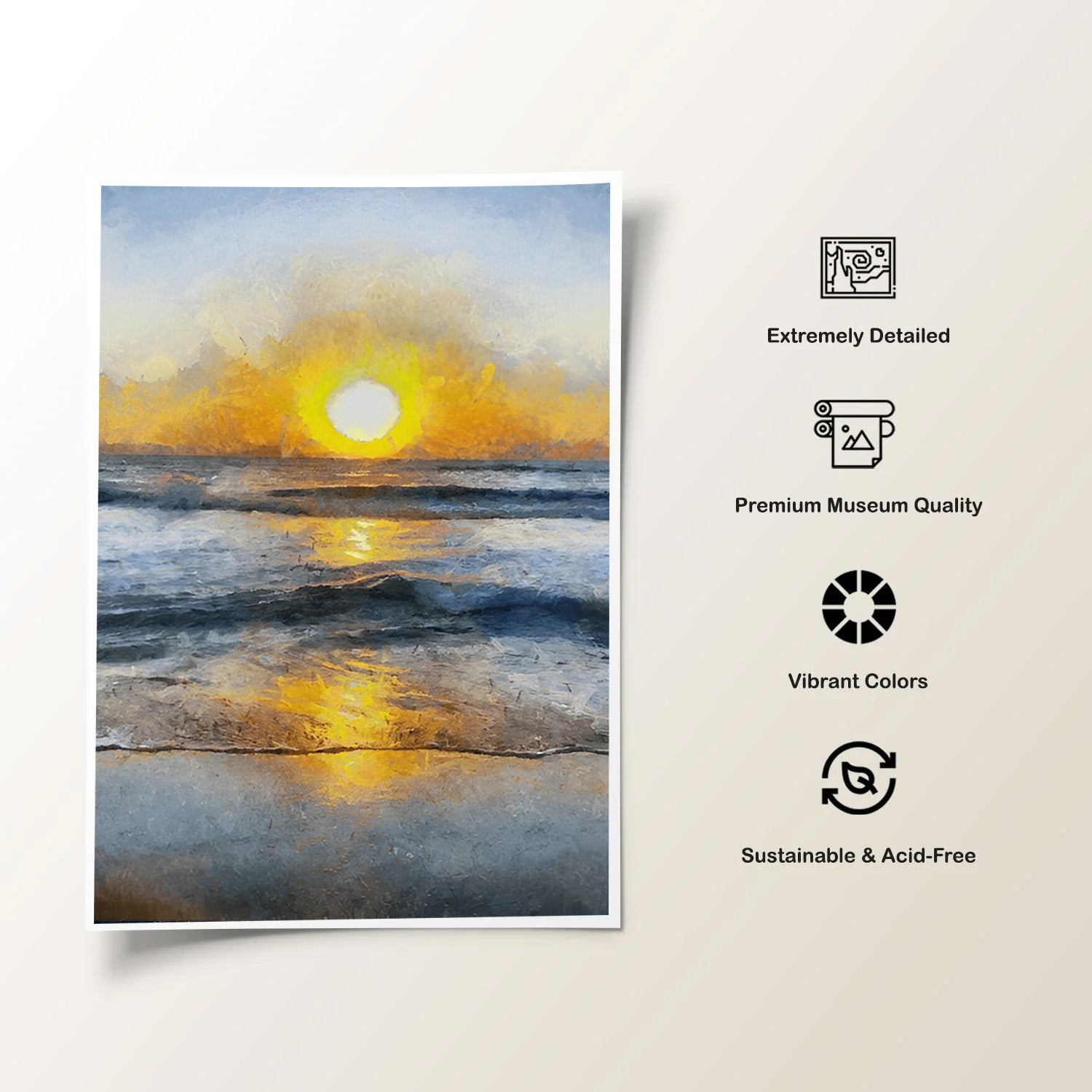 Golden Tide, Ocean Sunrise Canvas Painting