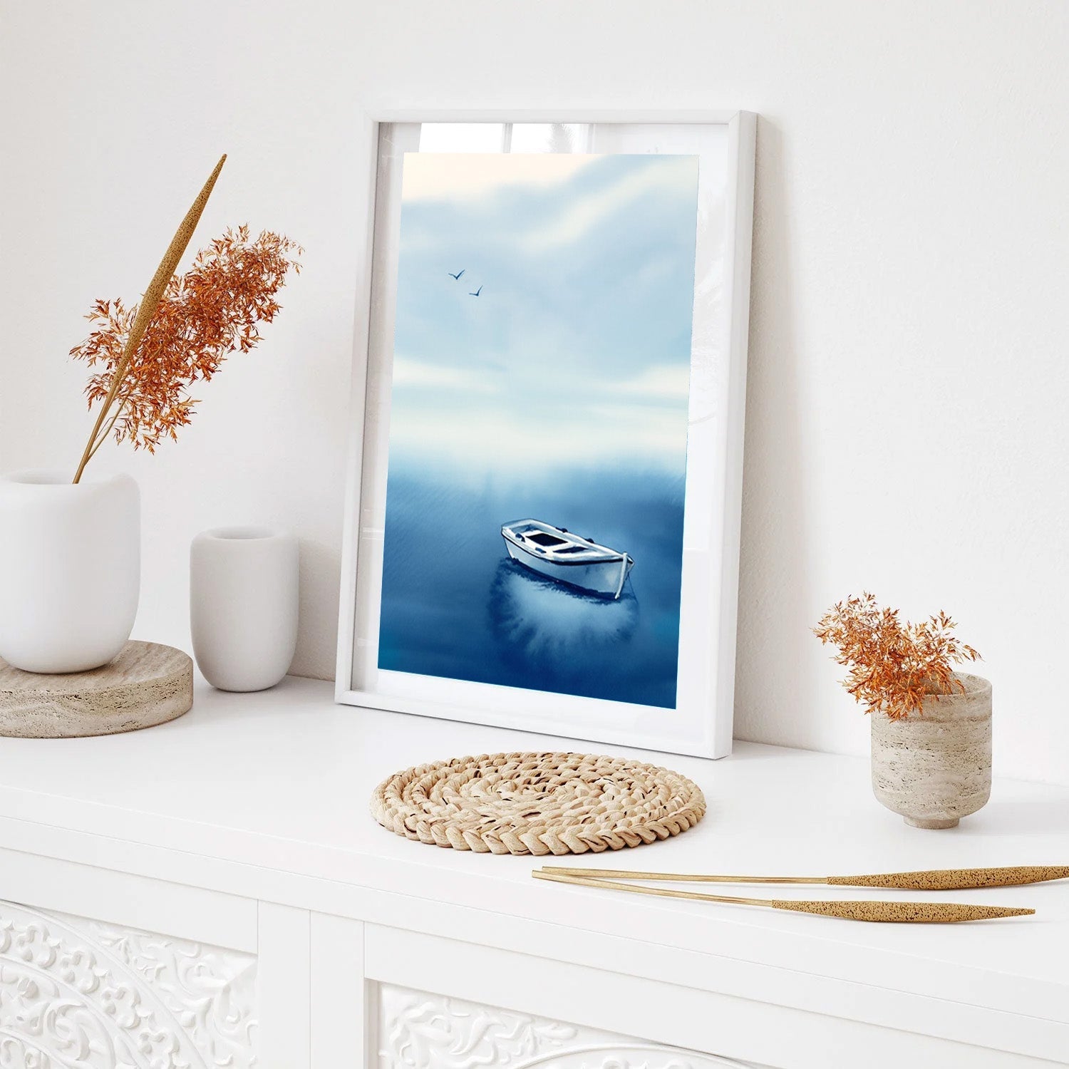 Solitude at Sea, Minimalist Ocean Canvas Painting