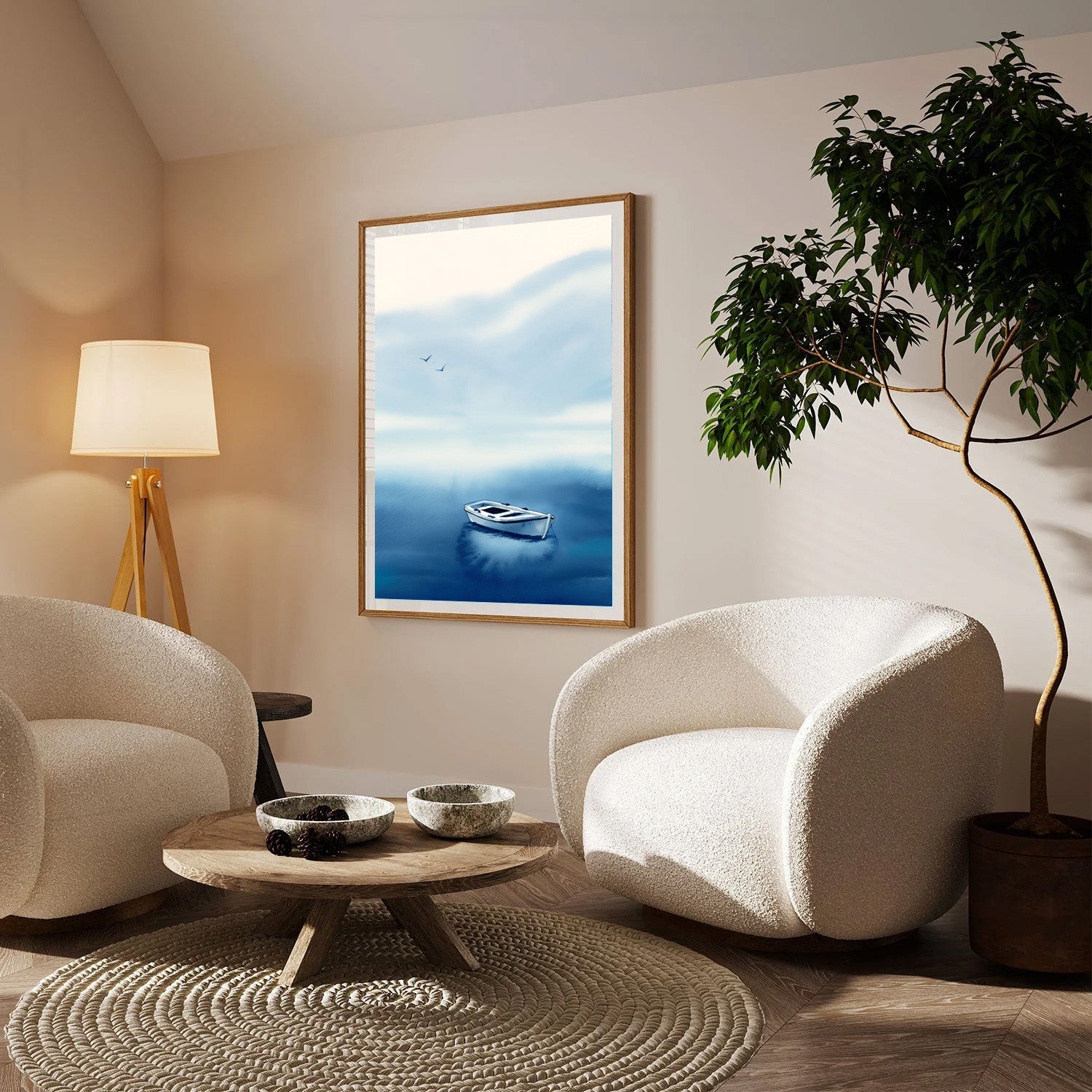Solitude at Sea, Minimalist Ocean Canvas Painting