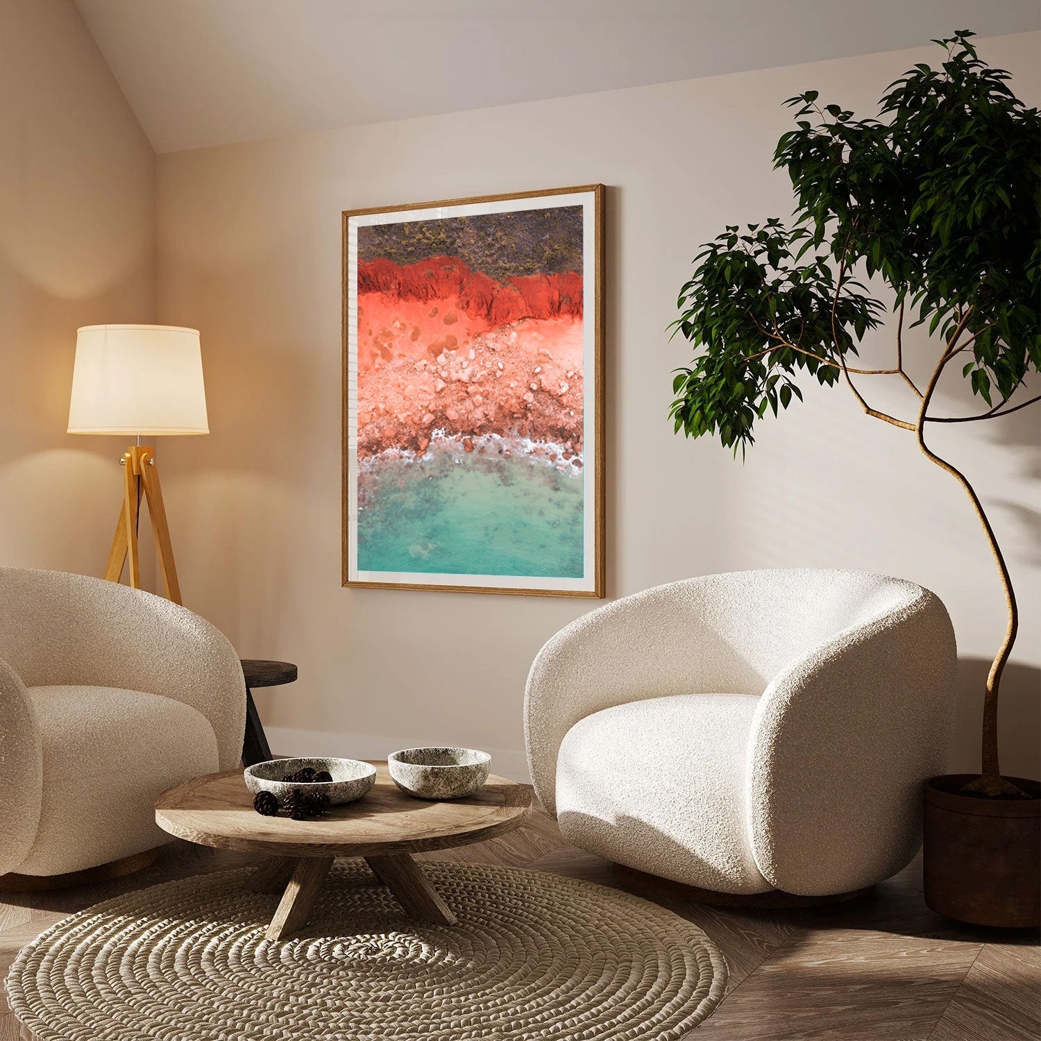 Crimson Coastline, Abstract Beach Canvas Painting