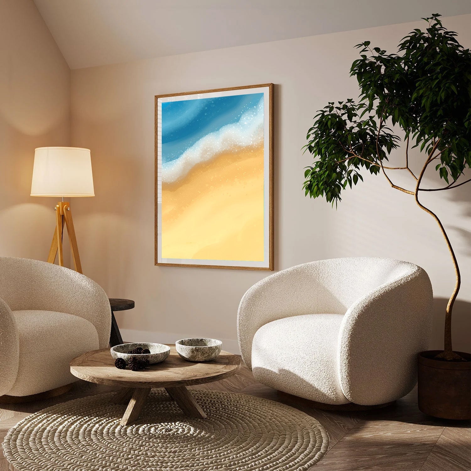 Golden Shoreline, Minimalist Coastal Abstract Canvas Painting