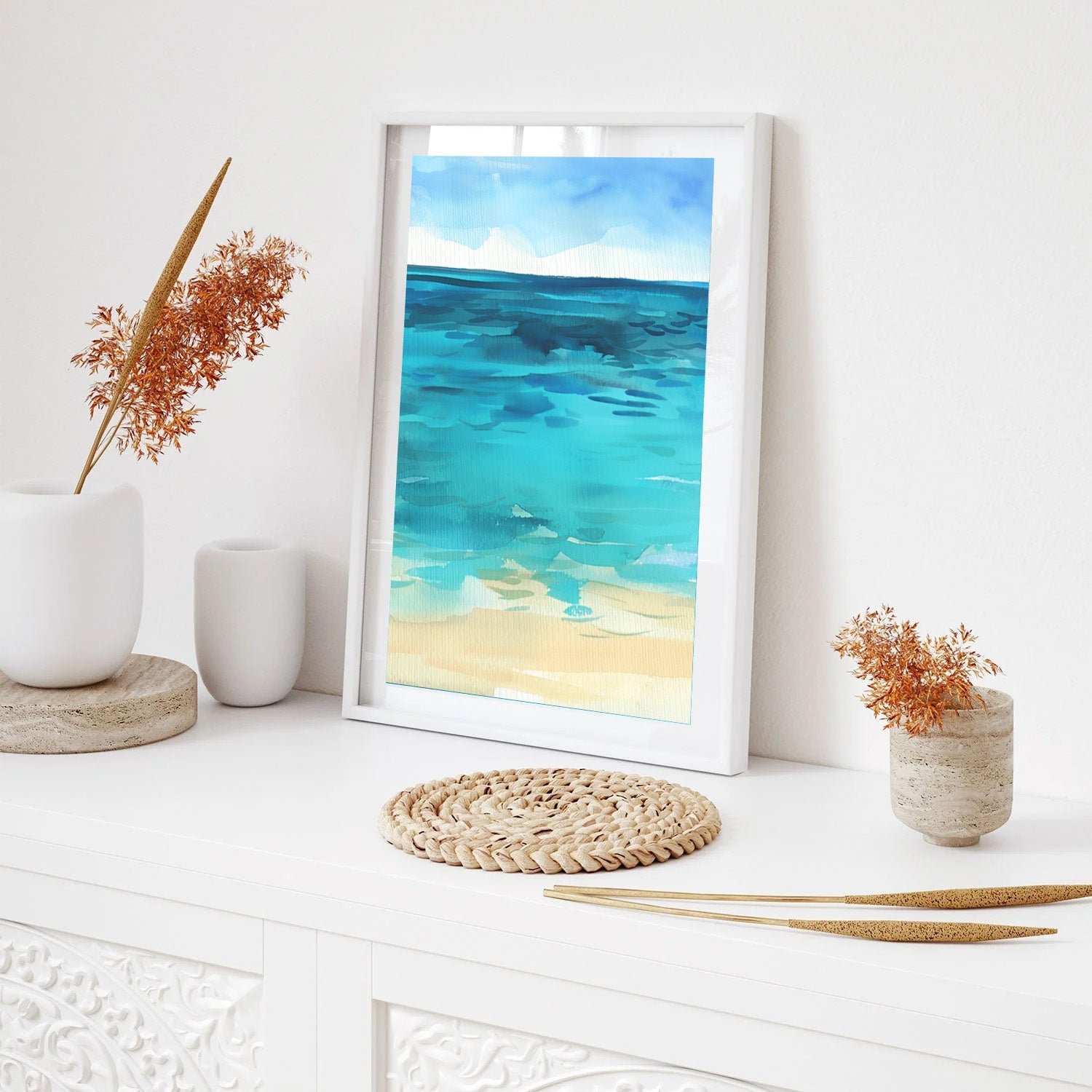 Azure Calm, Minimal Coastal Watercolor Art