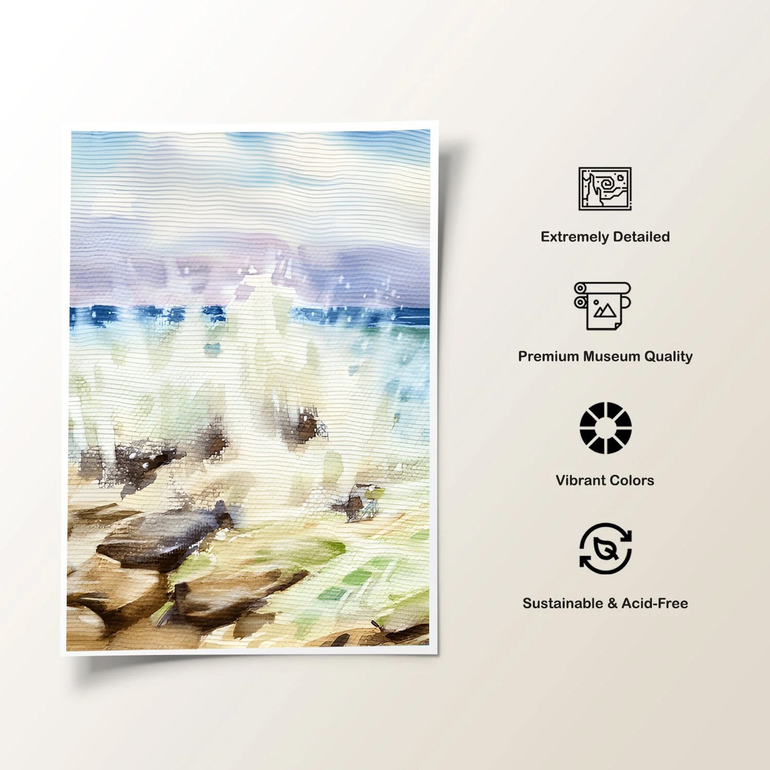 Misty Shoreline, Abstract Coastal Canvas Painting