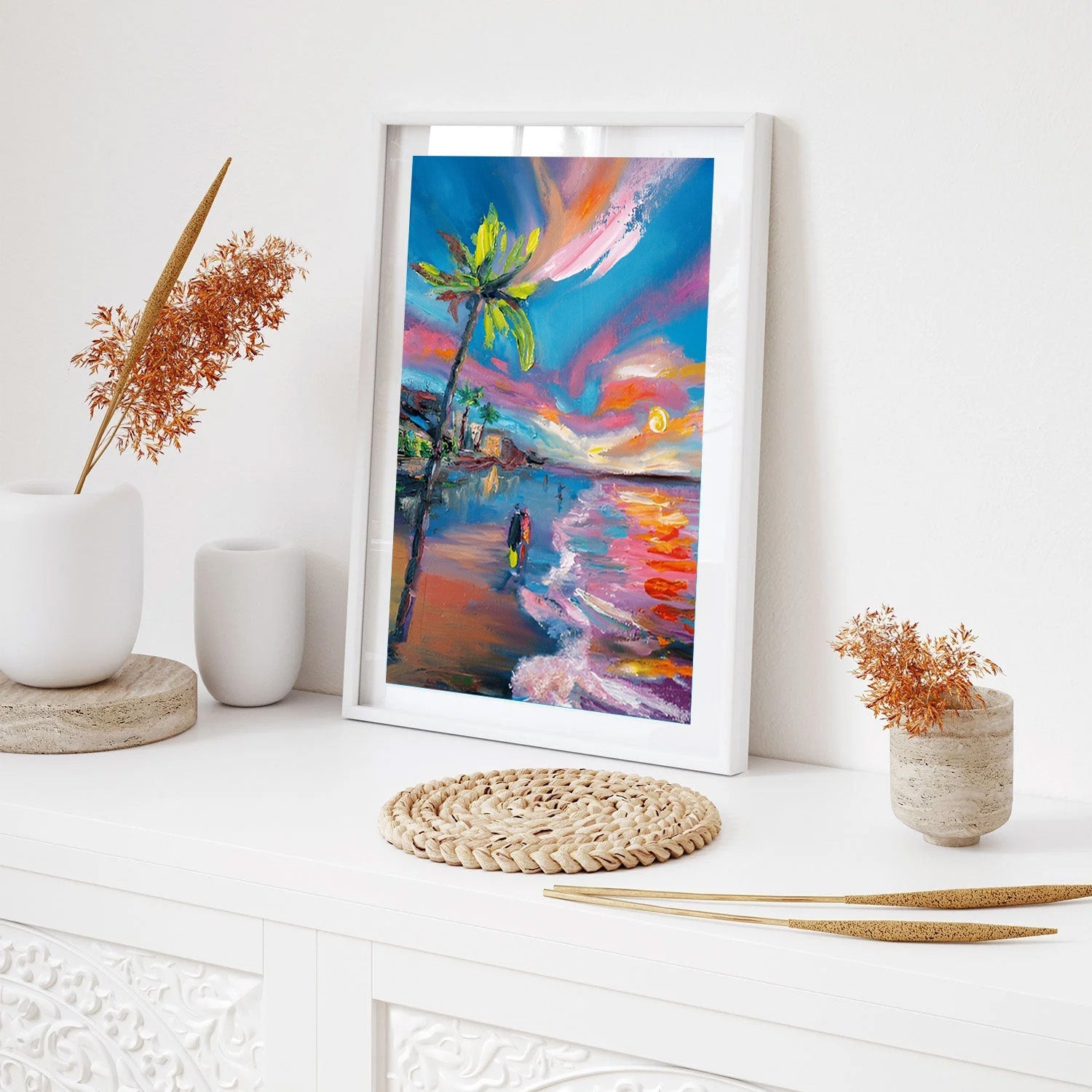 Sunset Serenade, Vibrant Beach Canvas Painting