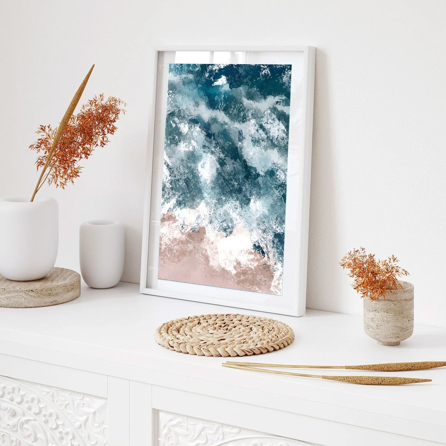 Azure Break, Dynamic Ocean Canvas Painting