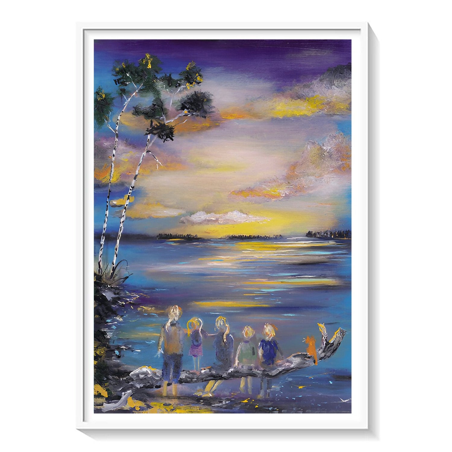 Shared Stillness, Twilight Lakeside Dream Canvas Painting