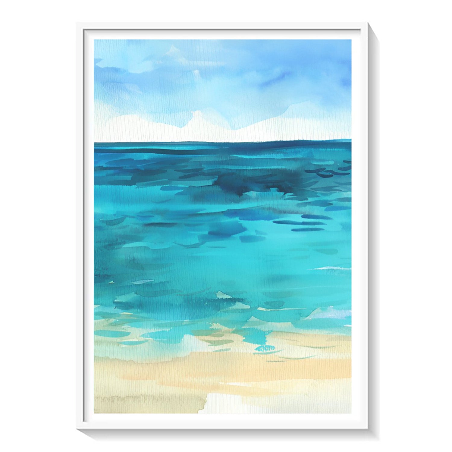 Azure Calm, Minimal Coastal Watercolor Art