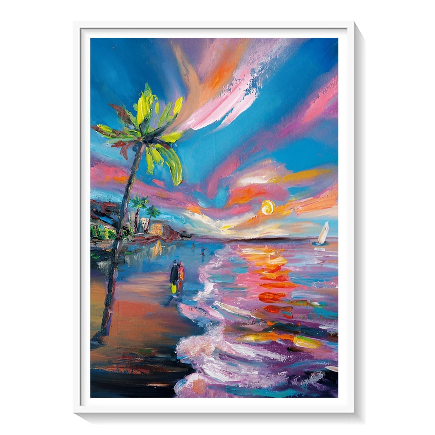 Sunset Serenade, Vibrant Beach Canvas Painting