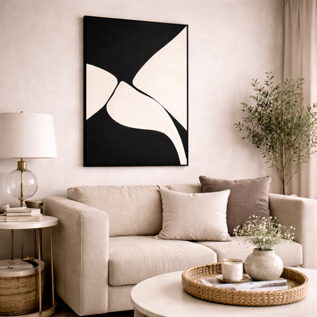 Almost Touching Black and White Art Canvas