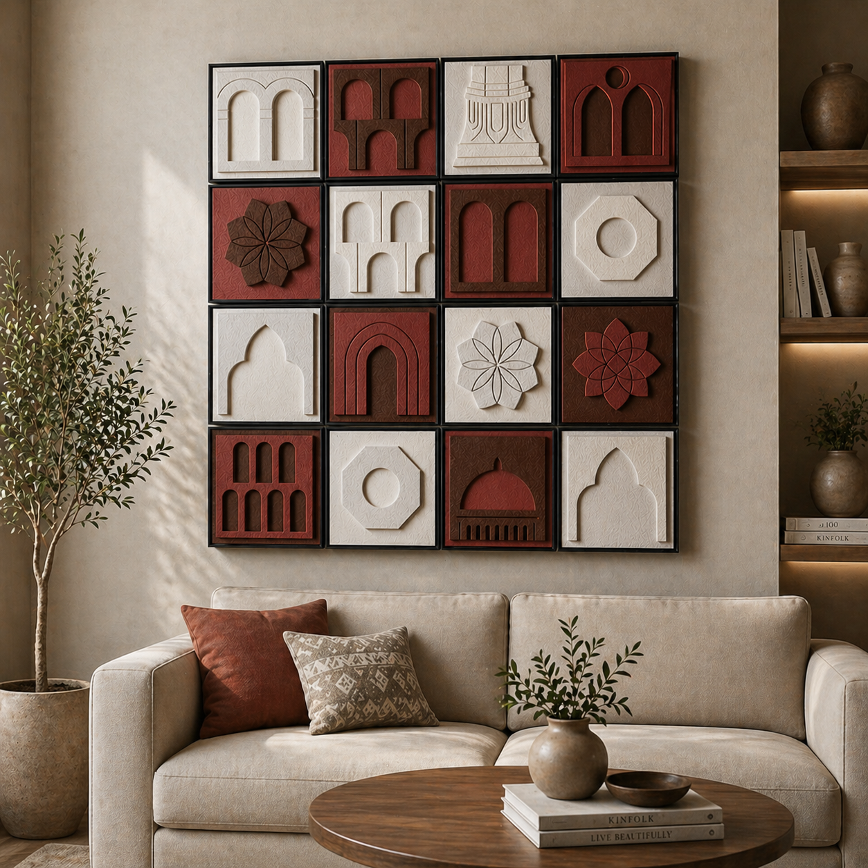 Handmade 3D Wall Art Panel Set of 16 Pieces ( Mughal & Islamic Motifs )