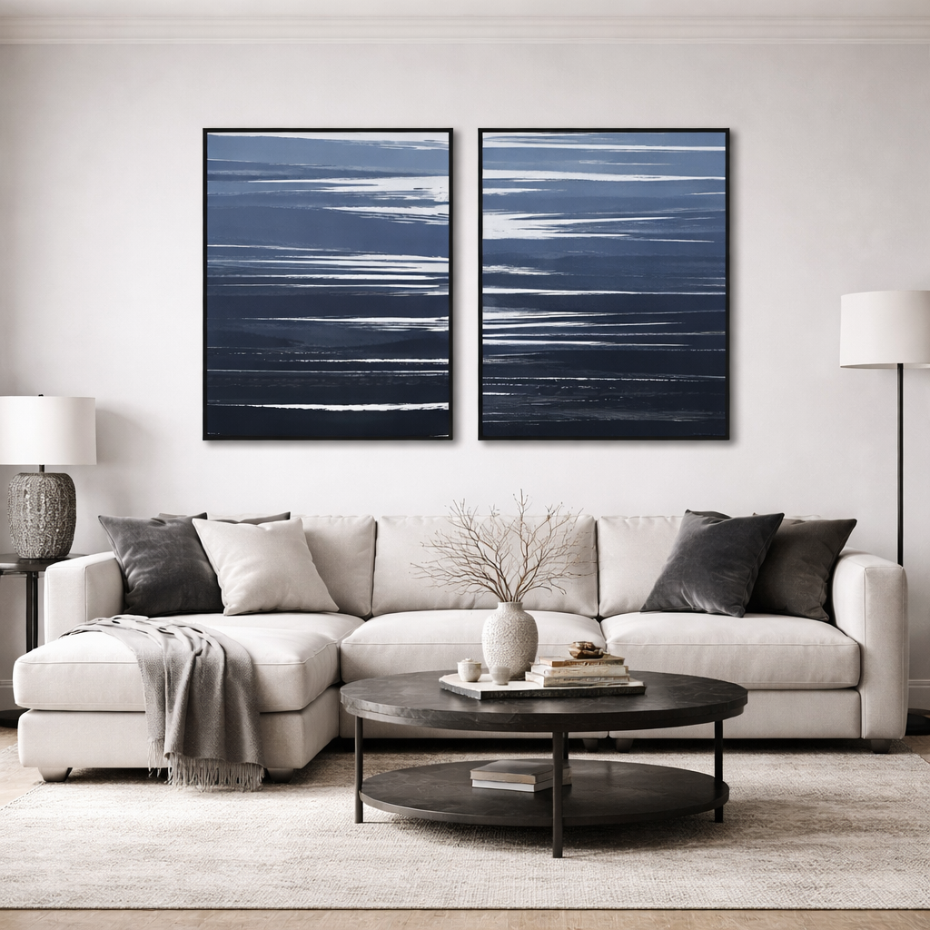 modern abstract navy blue wall art set of 2 for modern home