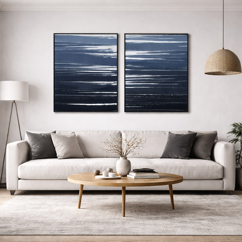 modern abstract navy blue wall art set of 2 for modern home