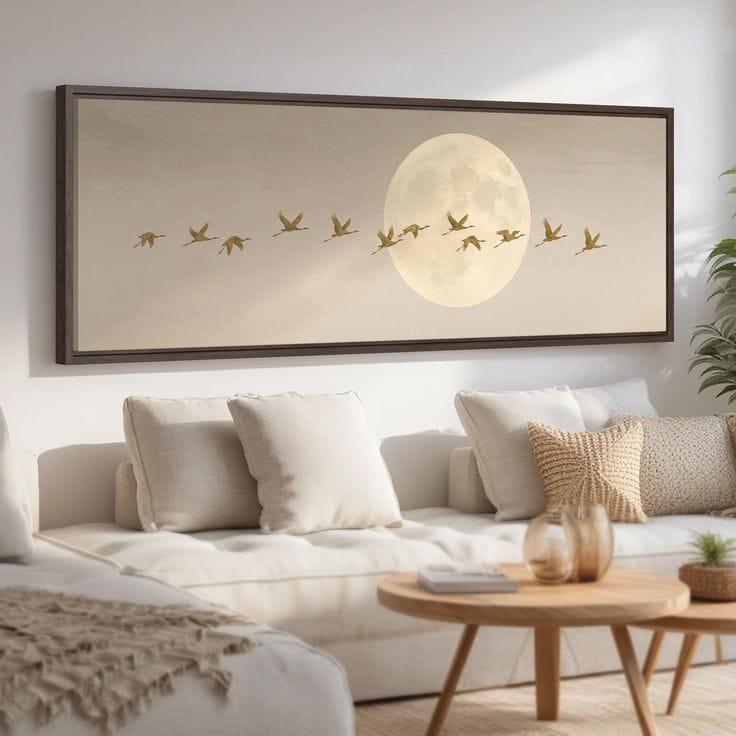 Moon Birds Landscape Canvas Painting