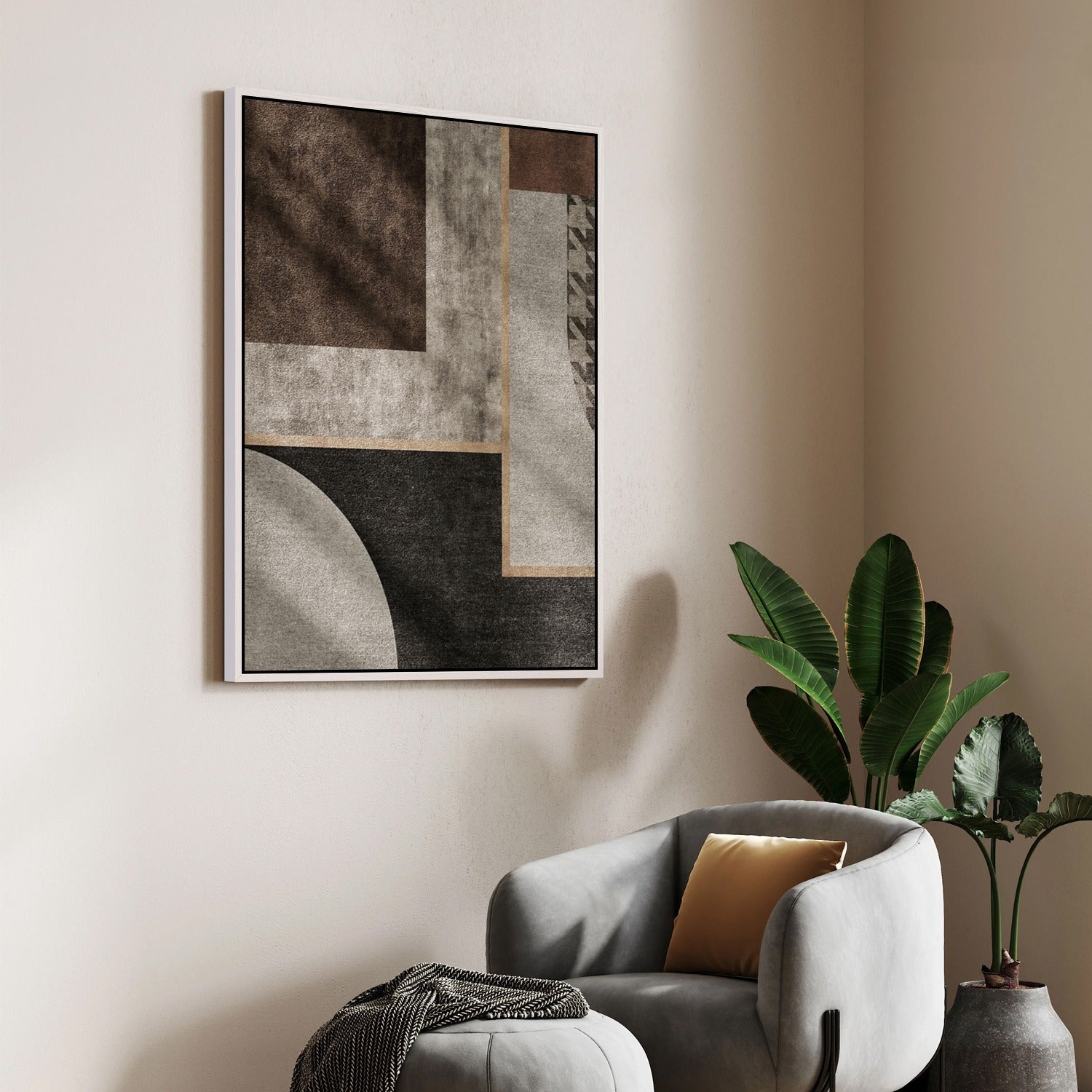 Geometric Neutral Abstract Artwork for Walls