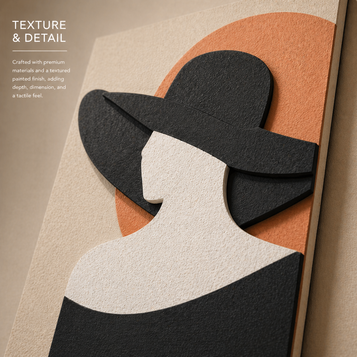 Lady in Black Hat | Modern 3D Wall Decor for Living Room