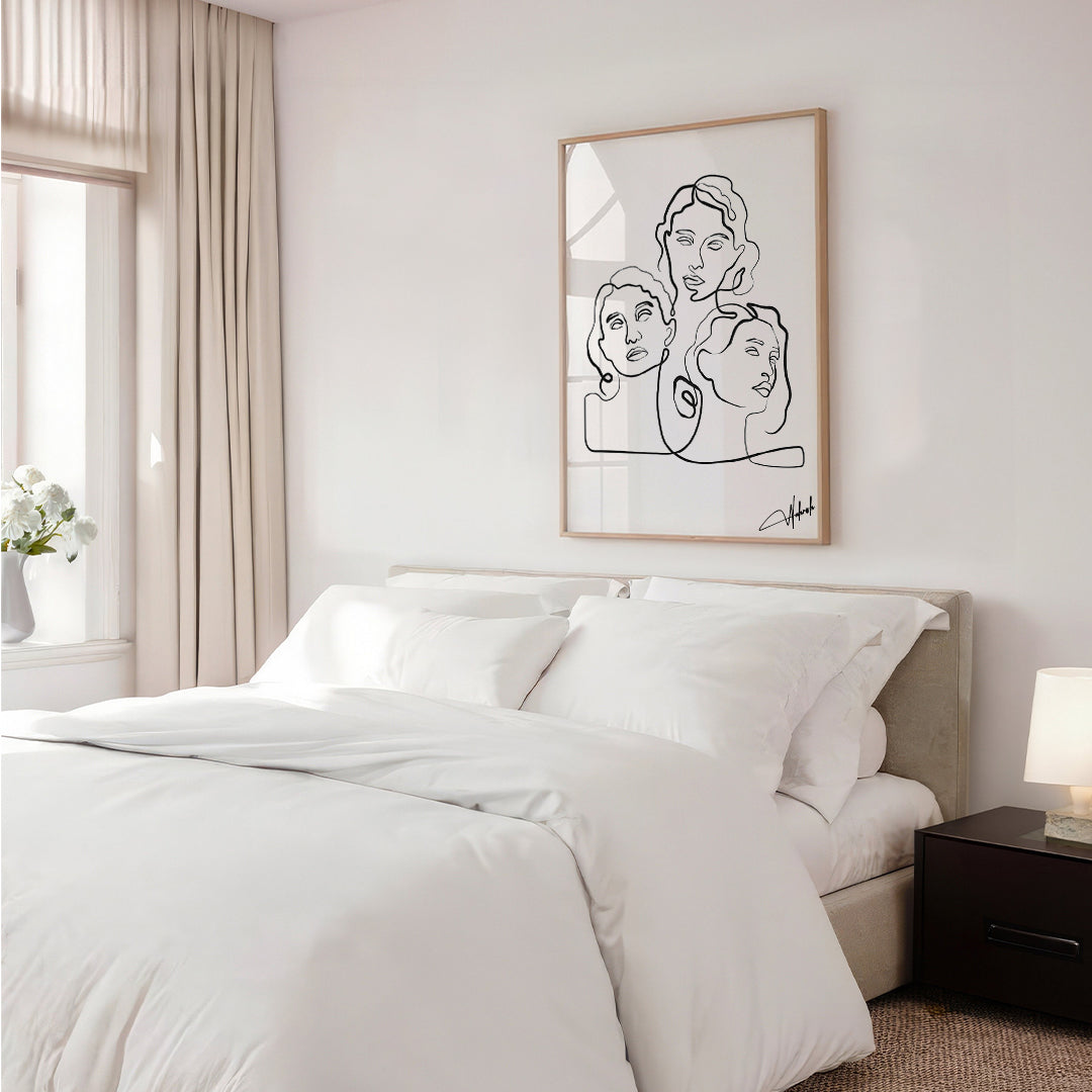 Minimal Line Art - Trio Faces Wall Frame