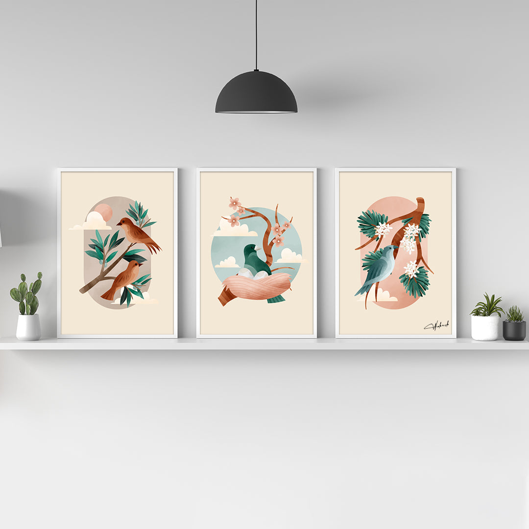 Botanical Bird Wall Art – Set of 3 Nature Prints