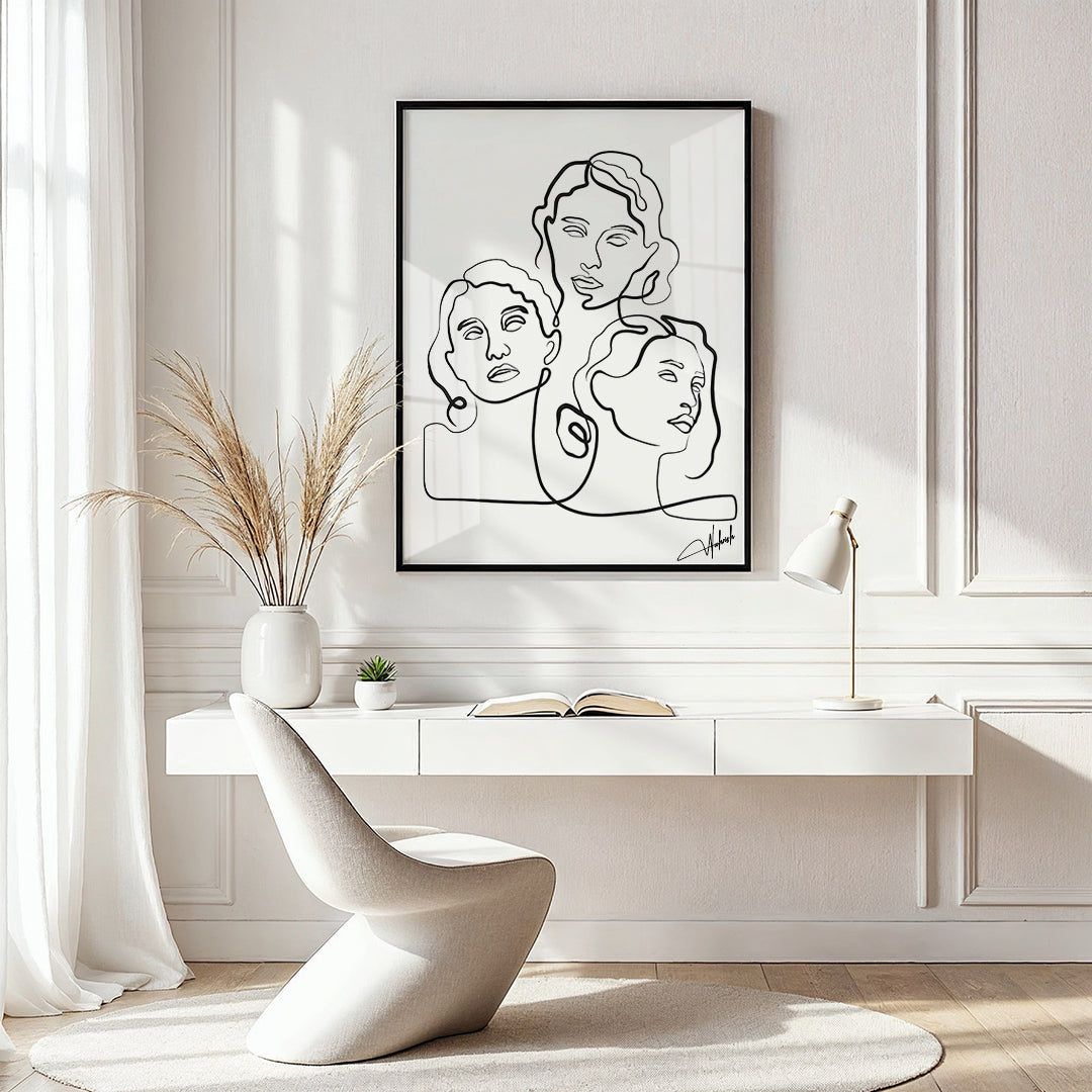 Minimal Line Art - Trio Faces Wall Frame