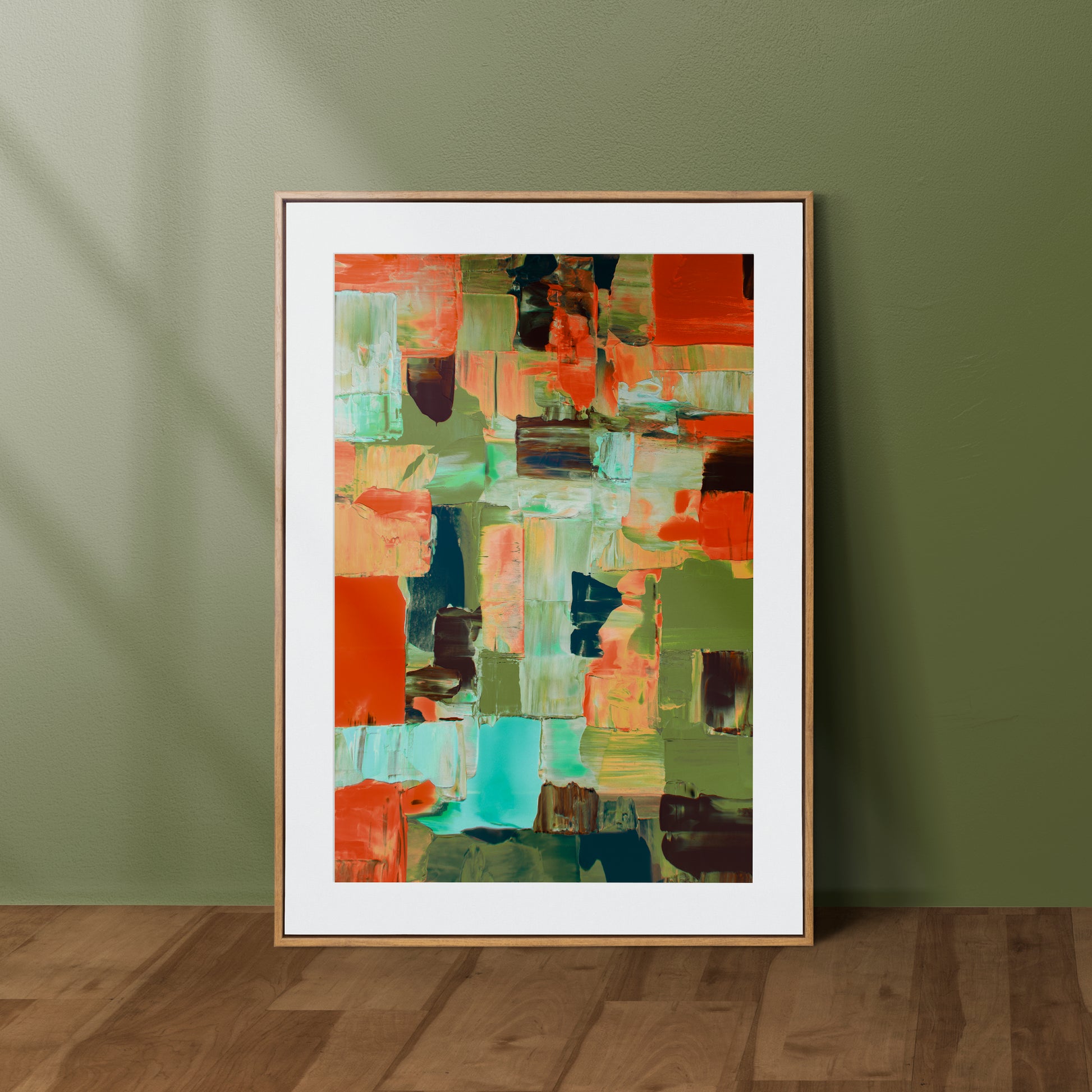 Abstract Geometric Wall Art – Bold Green & Orange Modern Canvas Print