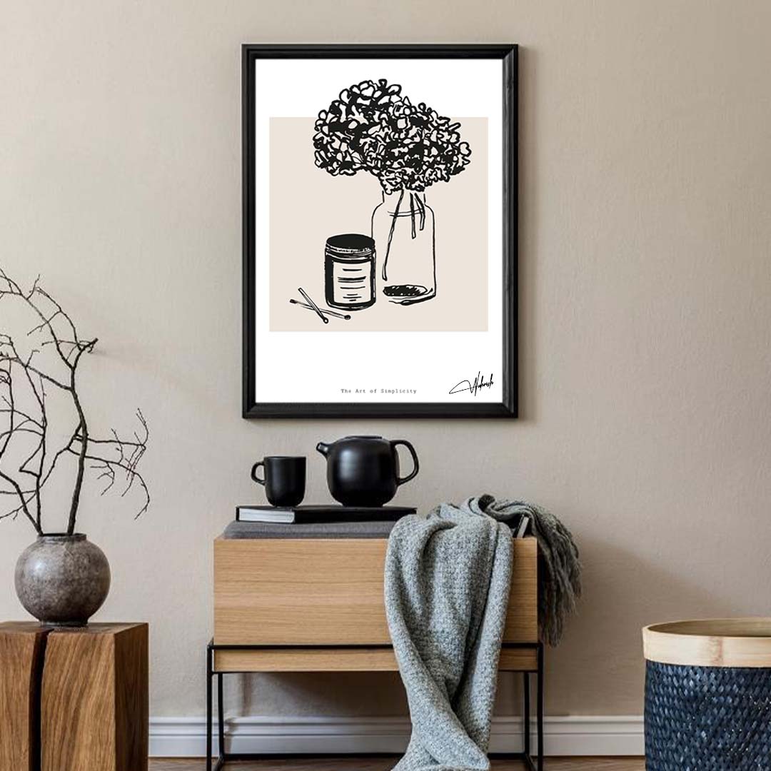 Whispers in Ink: Black &amp; White Floral Line Art Print
