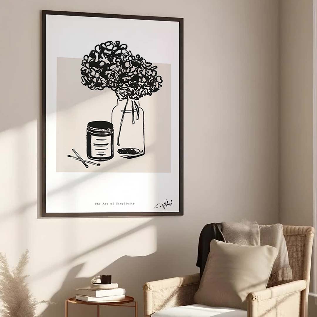 Whispers in Ink: Black &amp; White Floral Line Art Print