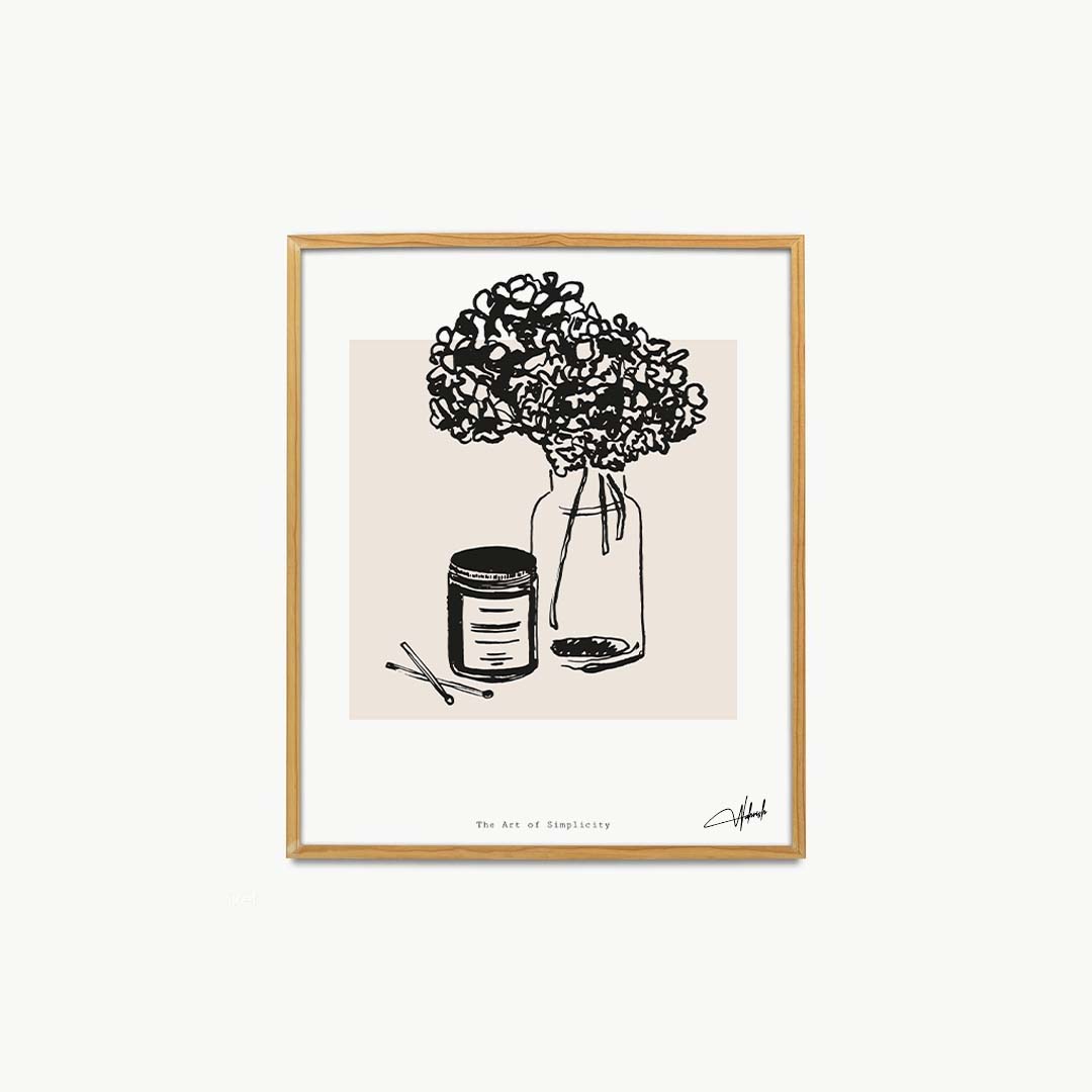 Whispers in Ink: Black &amp; White Floral Line Art Print