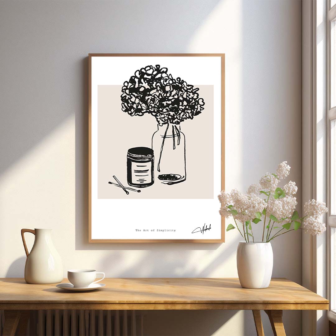 Whispers in Ink: Black &amp; White Floral Line Art Print