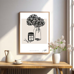 Whispers in Ink: Black &amp; White Floral Line Art Print