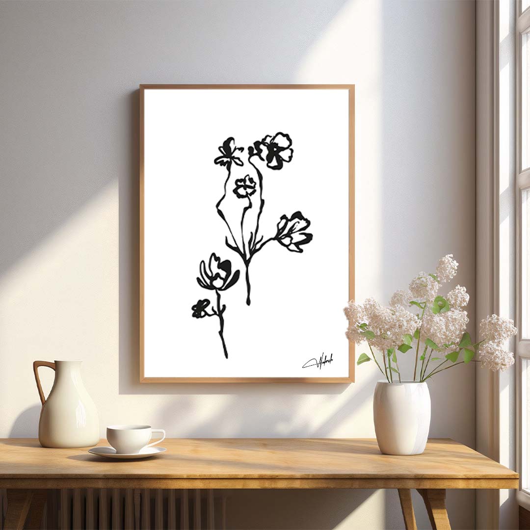 Floral Elegance Captured in Black and White Line Art