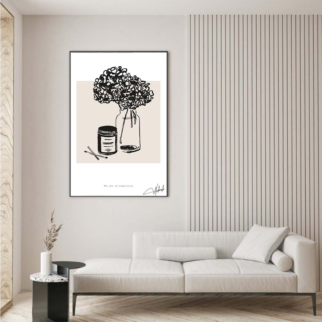 Whispers in Ink: Black &amp; White Floral Line Art Print