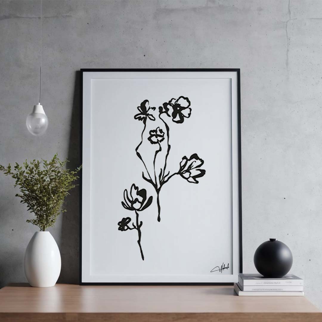 Floral Elegance Captured in Black and White Line Art