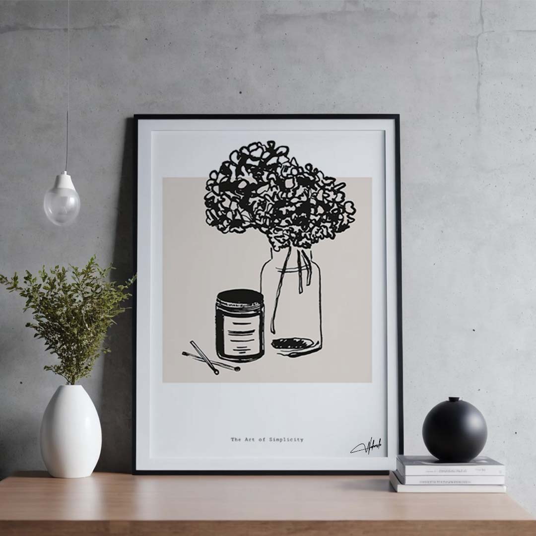 Whispers in Ink: Black &amp; White Floral Line Art Print
