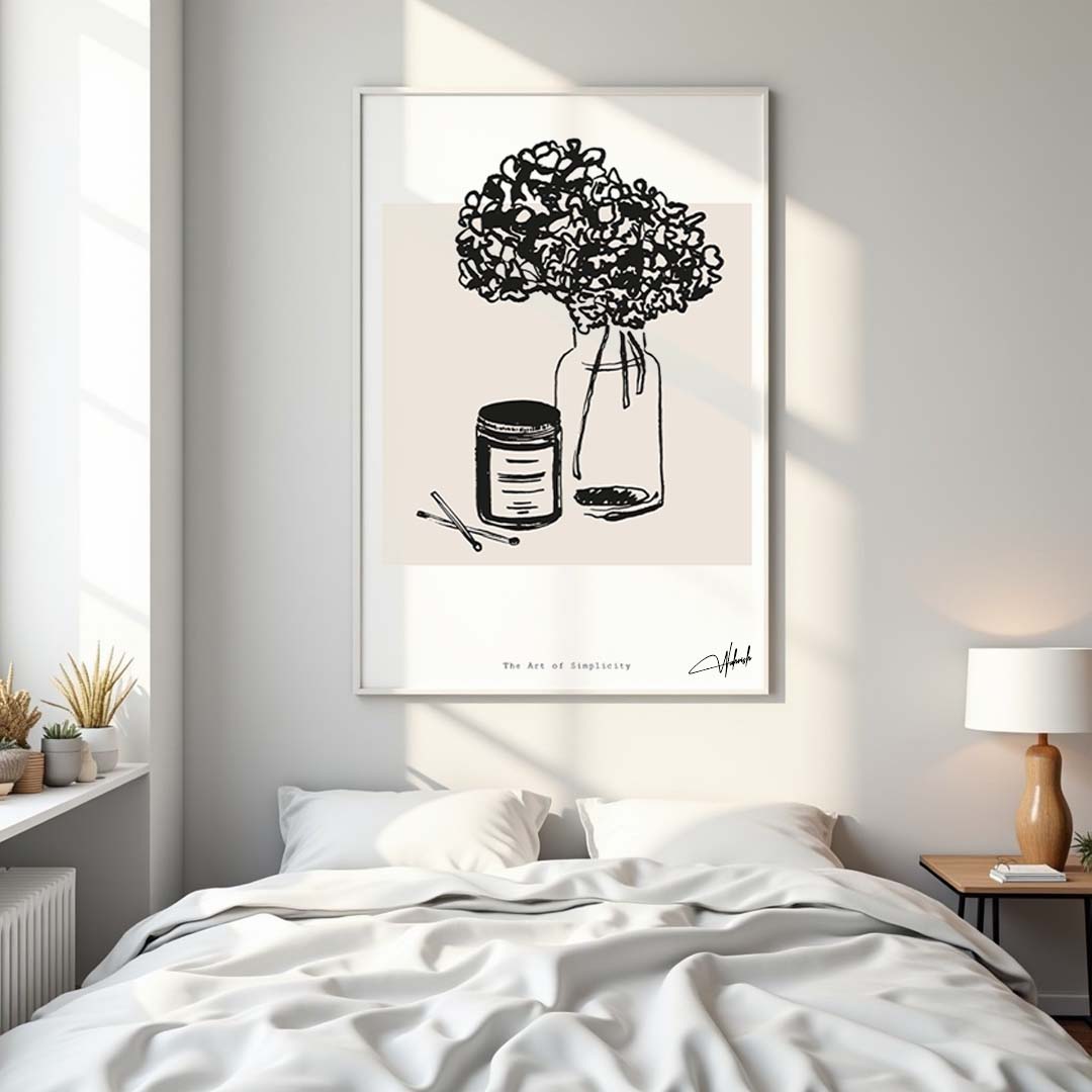 Whispers in Ink: Black &amp; White Floral Line Art Print