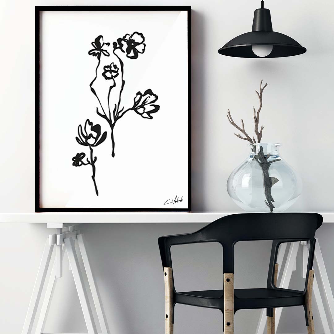 Floral Elegance Captured in Black and White Line Art