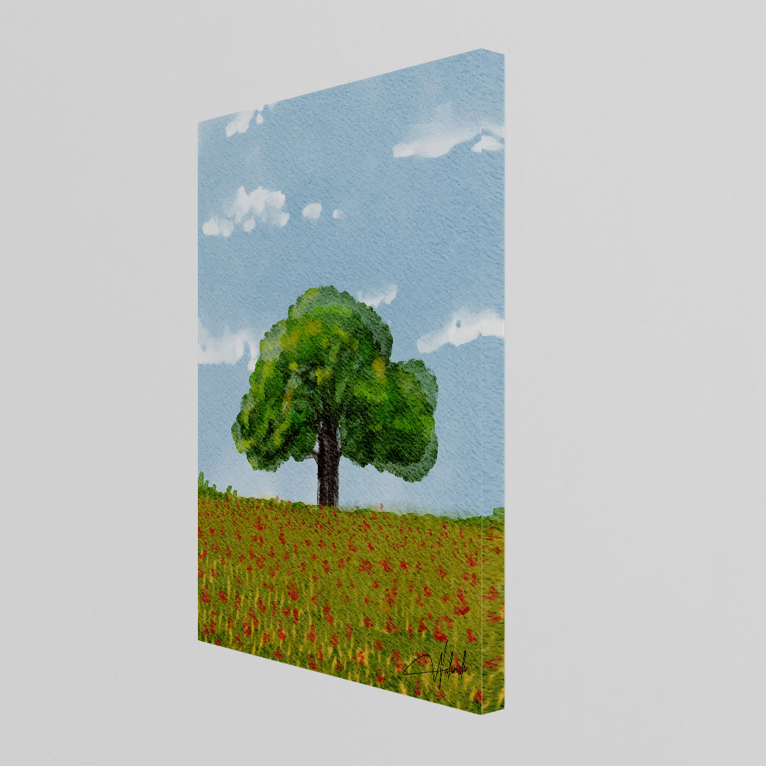 Lone Harmony – Tranquil Tree in Blooming Field Wall Art