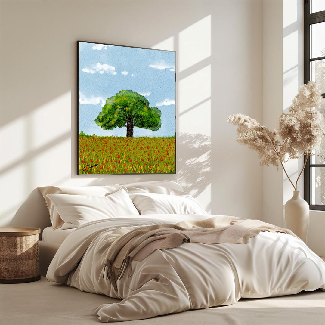 Lone Harmony – Tranquil Tree in Blooming Field Wall Art