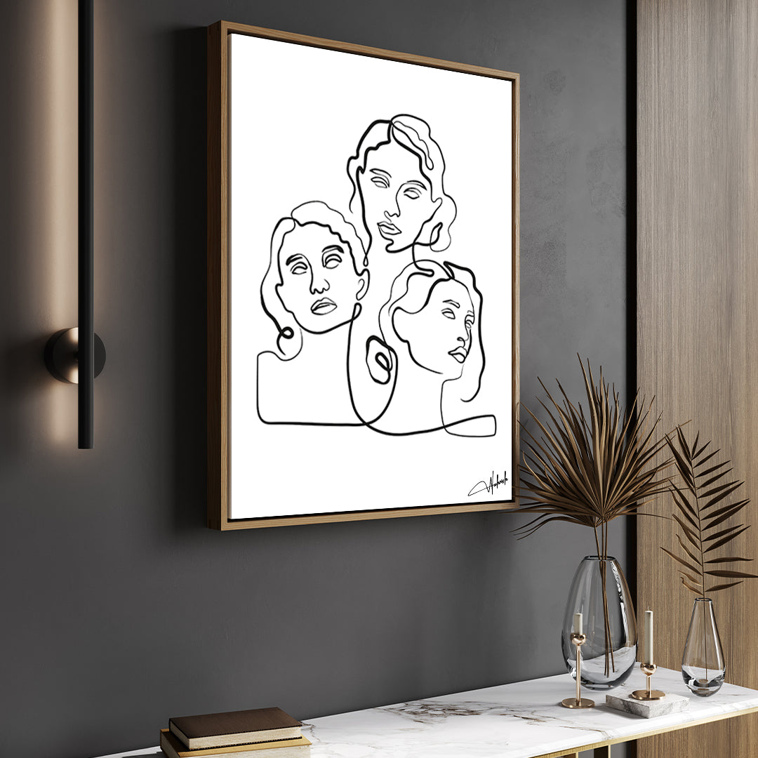 Minimal Line Art - Trio Faces Wall Frame