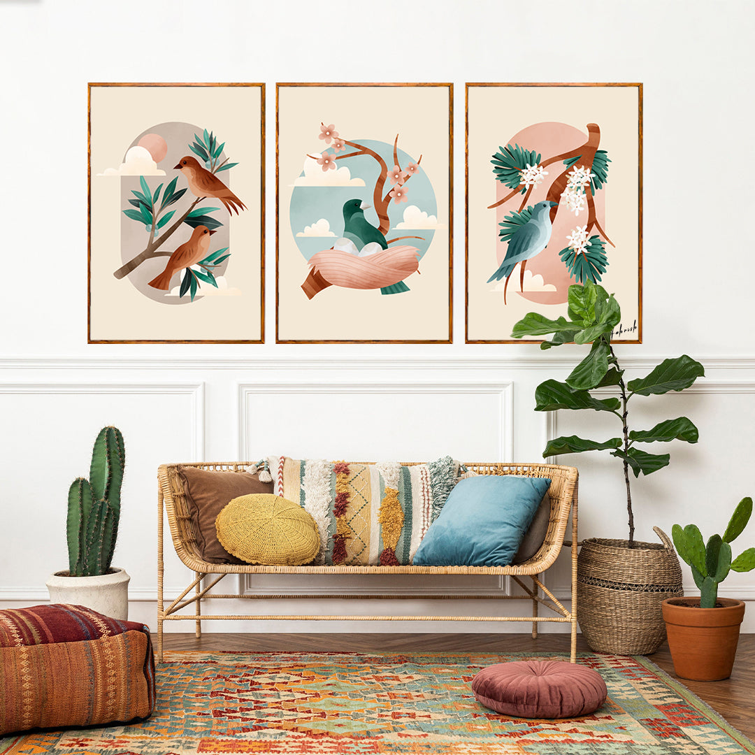 Botanical Bird Wall Art – Set of 3 Nature Prints