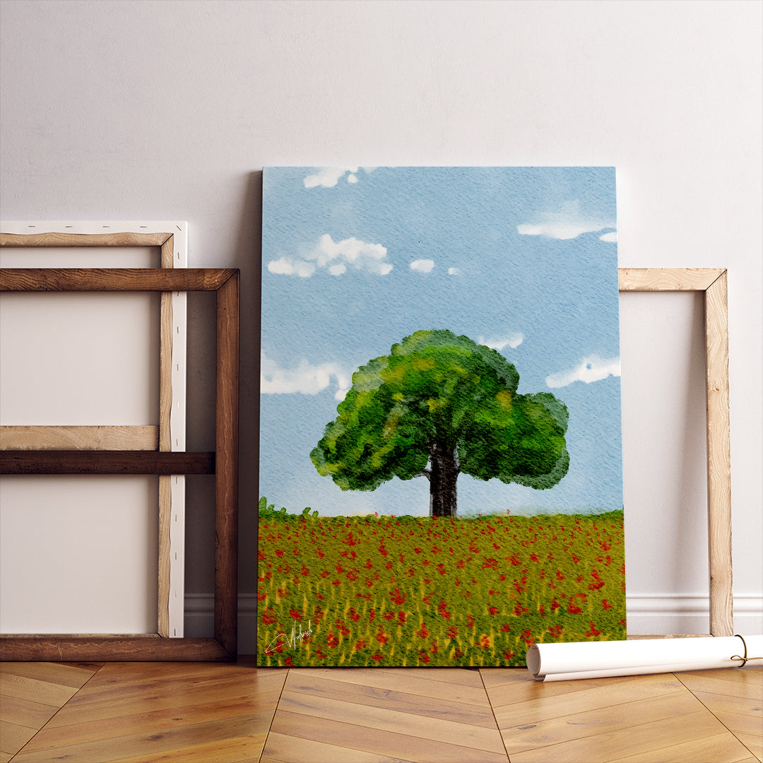 Lone Harmony – Tranquil Tree in Blooming Field Wall Art