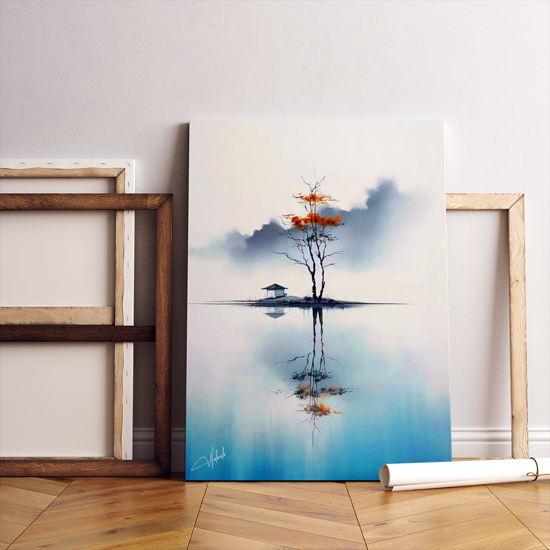 Still Waters, Silent Sky – Minimalist Nature Reflection Wall Art