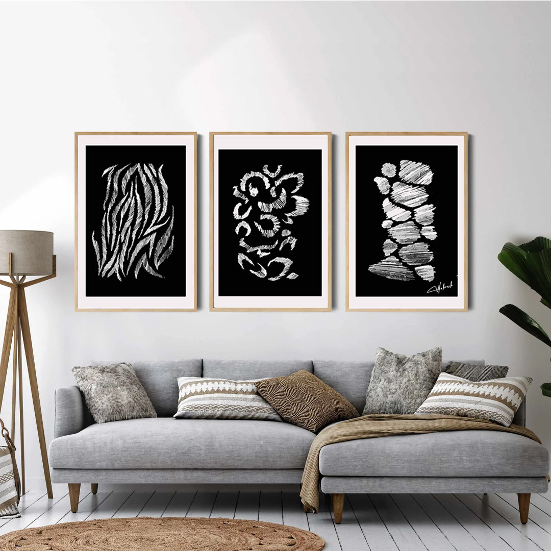 Monochrome Texture Sketches – Minimalist Wall Art (Set of 3)