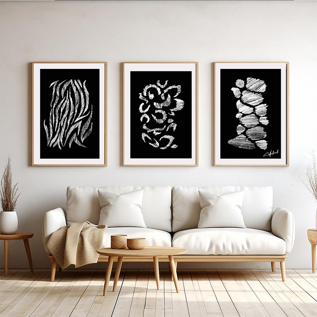 Monochrome Texture Sketches – Minimalist Wall Art (Set of 3)