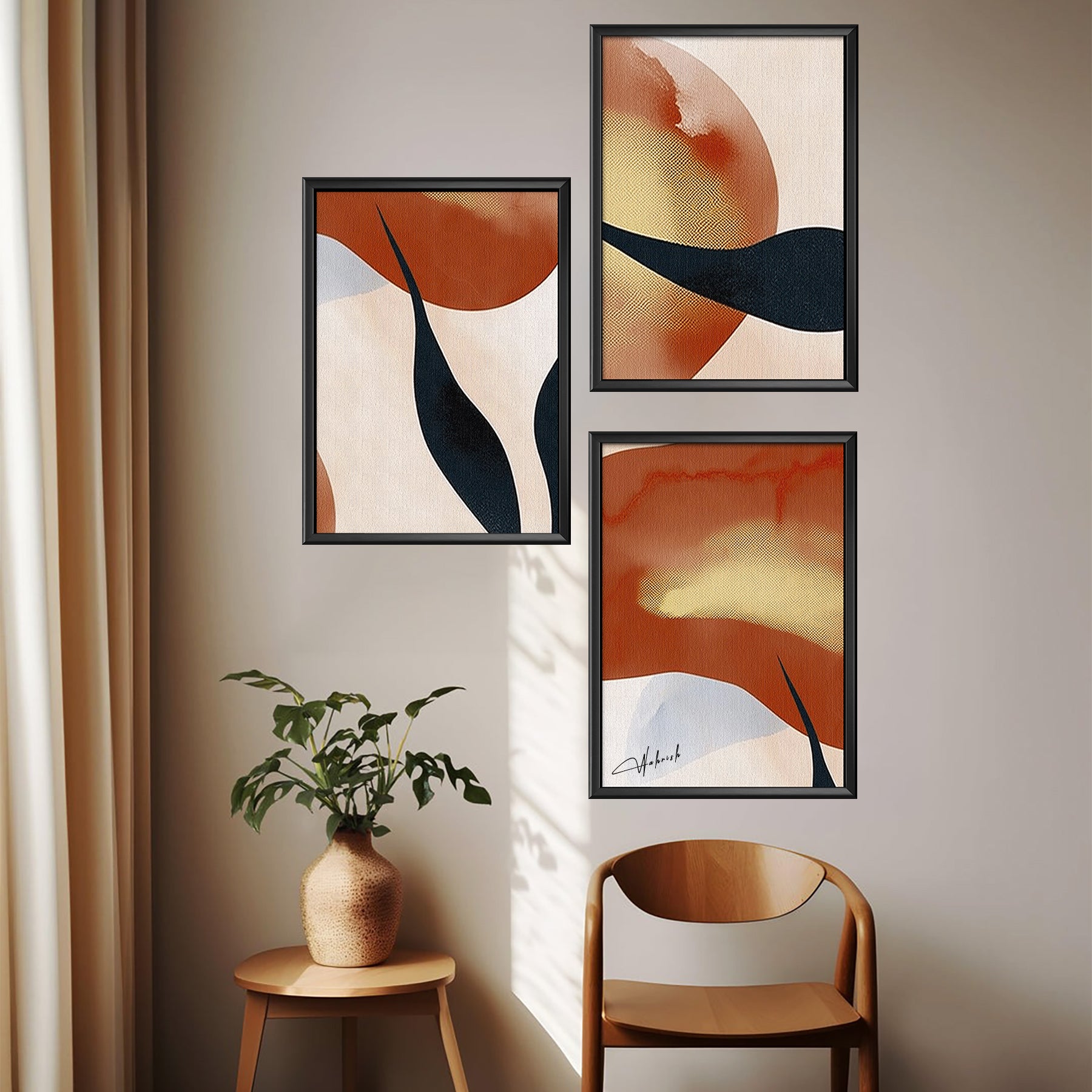 Earthy Botanical Wall Art – Set of 3 Paintings