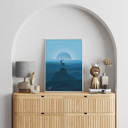 Celestial Silence – Blue Mountain Stag Landscape Wall Art