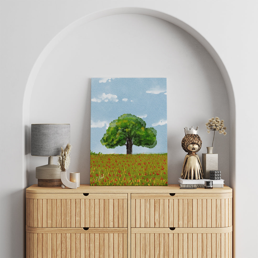 Lone Harmony – Tranquil Tree in Blooming Field Wall Art