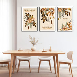 Bohemian Romance Black & White Wall Art – 3 Piece Botanical Collection